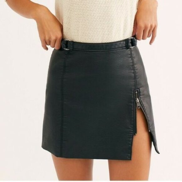 Free People Dresses & Skirts - Free People Midnight Magic Vegan Leather Mini Skirt Black Biker Punk Sz 4 H13126